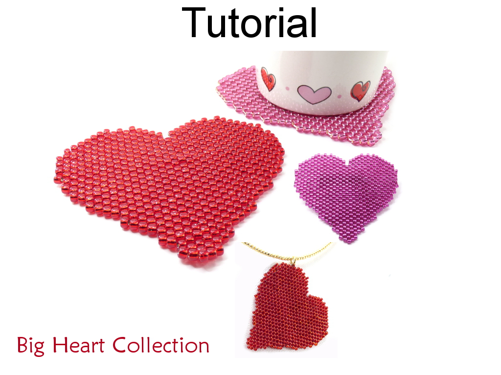 Beading Tutorial Pattern - Valentines Heart Necklace, Brooch, Coasters - Peyote Stitch - Simple Bead Patterns - Big Heart Collection #17792