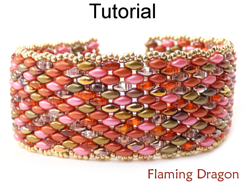Beading Tutorial Pattern - Superduo Beaded Bracelet - Simple Bead Patterns - Flaming Dragon #18061