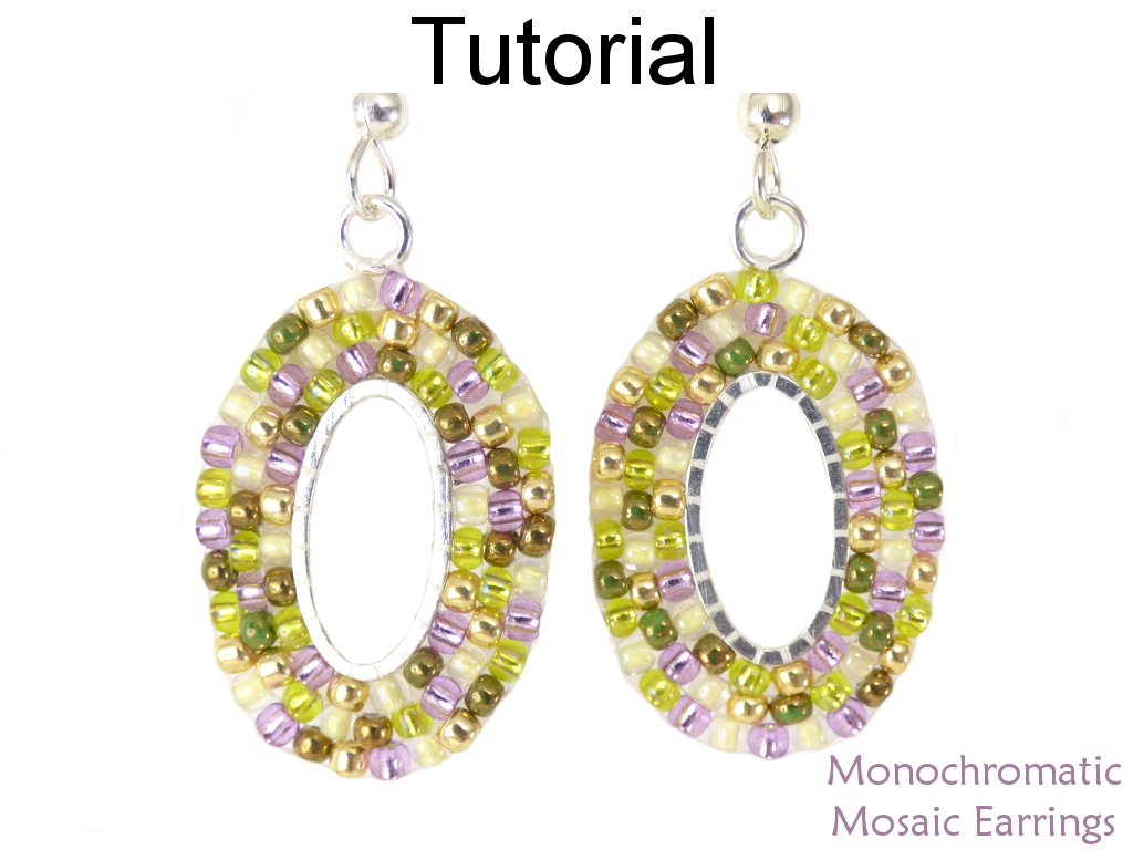 Beading Tutorial Pattern Earrings - Circular Brick Stitch - Oval Earrings - Simple Bead Patterns - Monochromatic Mosaic Earrings #19405