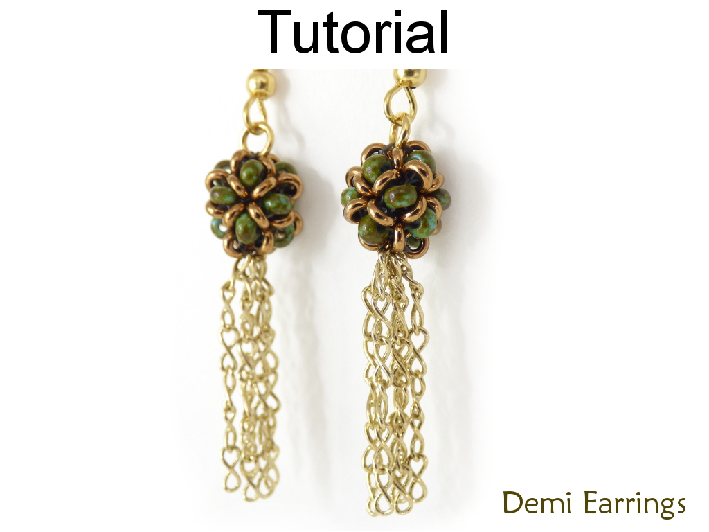 Earrings Beading Tutorial Pattern - Beaded Beads - Right Angle Weave Raw - Simple Bead Patterns - Demi Earrings #20044