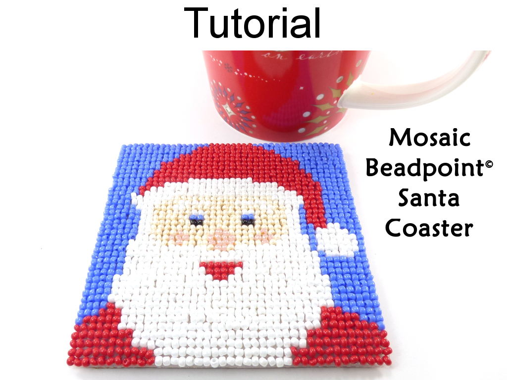 Beading Tutorial Pattern - Beaded Santa Claus Coaster - Christmas Holiday Mosaic Beadpoint - Simple Bead Patterns - Santa Coaster #20315
