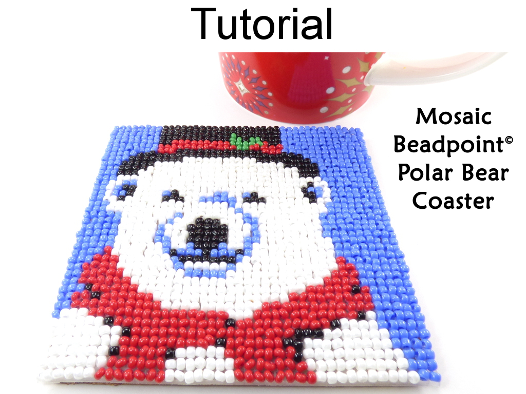 Beading Tutorial Pattern - Beaded Polar Bear Coaster - Christmas Holiday Mosaic Beadpoint - Simple Bead Patterns - Polar Bear Coaster #20314