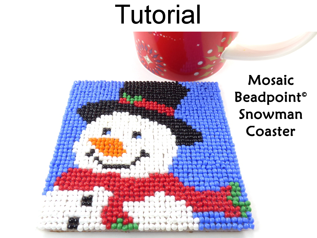 Beading Tutorial Pattern - Beaded Snowman Coaster - Christmas Holiday Mosaic Beadpoint - Simple Bead Patterns - Snowman Coaster #20316