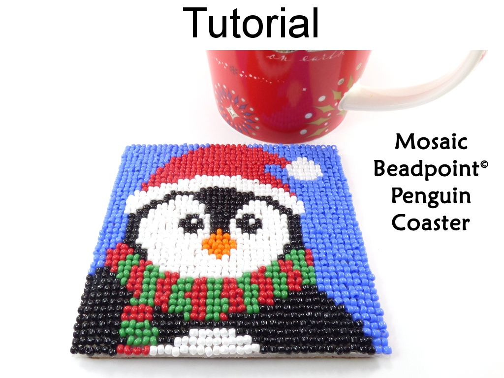 Beading Tutorial Pattern - Beaded Penguin Coaster - Christmas Holiday Mosaic Beadpoint - Simple Bead Patterns - Penguin Coaster #20312