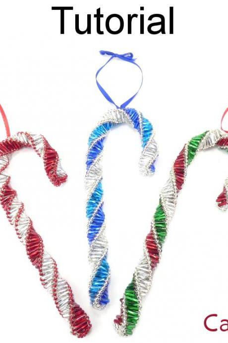 Beading Tutorial Pattern - Beaded Candy Cane Ornament - Christmas Holiday Decoration - Simple Bead Patterns - Tinsel Candy Cane #16905