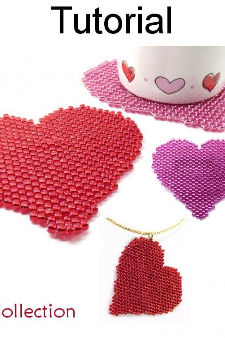 Beading Tutorial Pattern - Valentines Heart Necklace, Brooch, Coasters - Peyote Stitch - Simple Bead Patterns - Big Heart Collection #17792