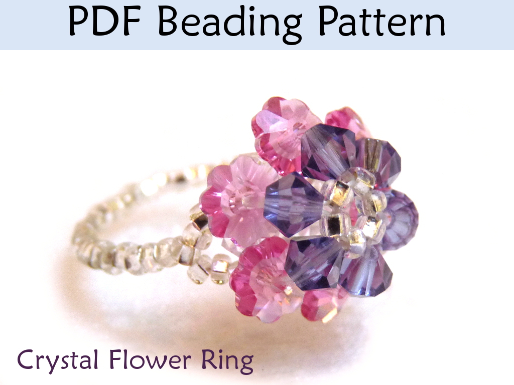 Beading Pattern Tutorial Beaded Ring Crystal Flower Beadstitching Pdf