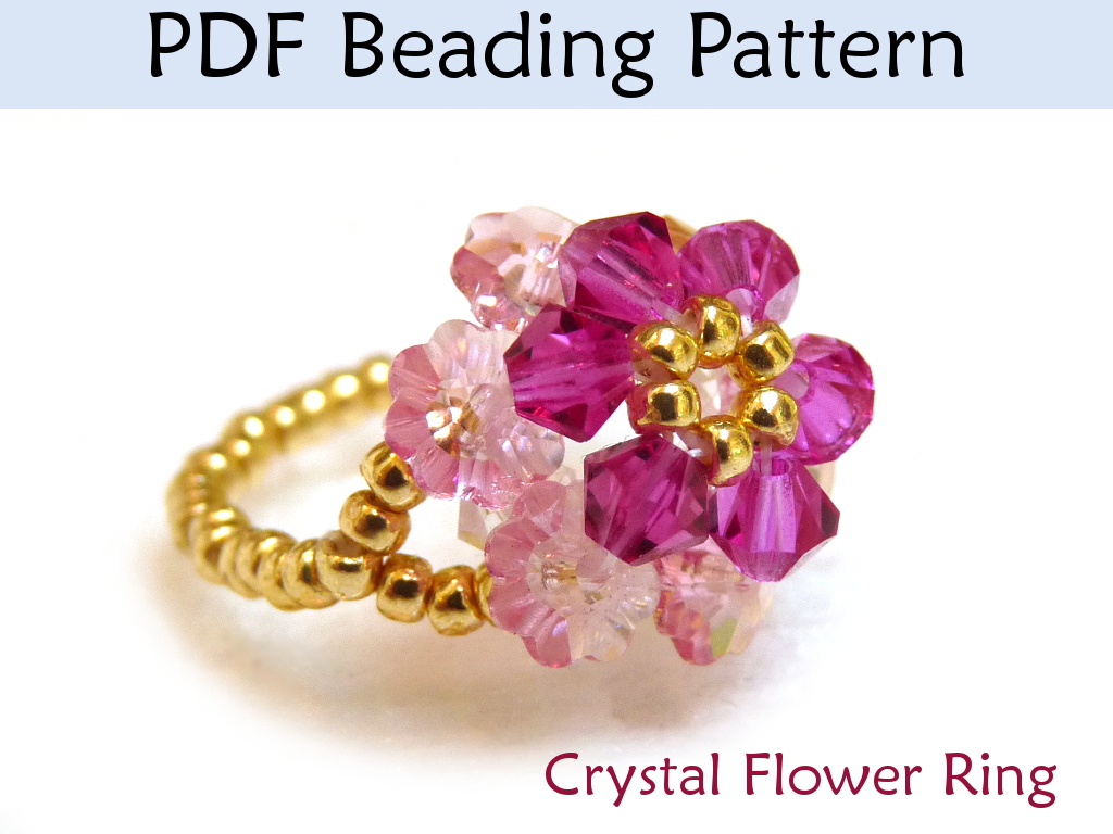 Beading Pattern Tutorial Beaded Ring Crystal Flower Beadstitching Pdf