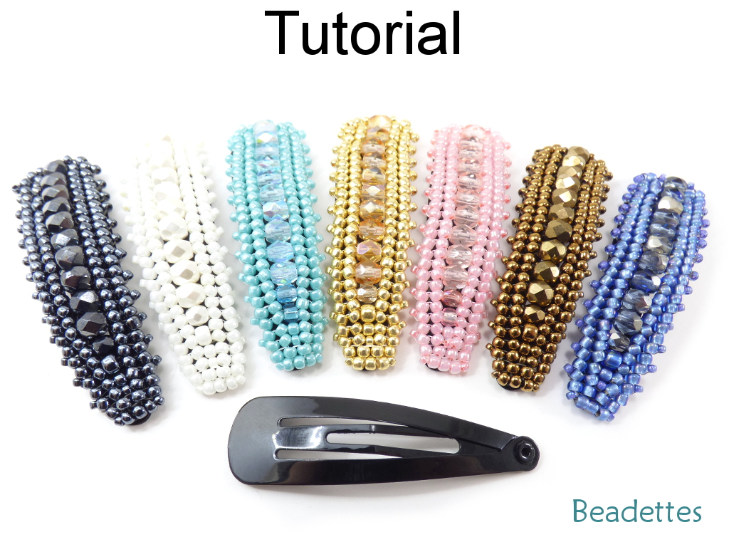 Beading Tutorial Pattern - Beaded Hair Snap Clip Barrette - Herringbone ...